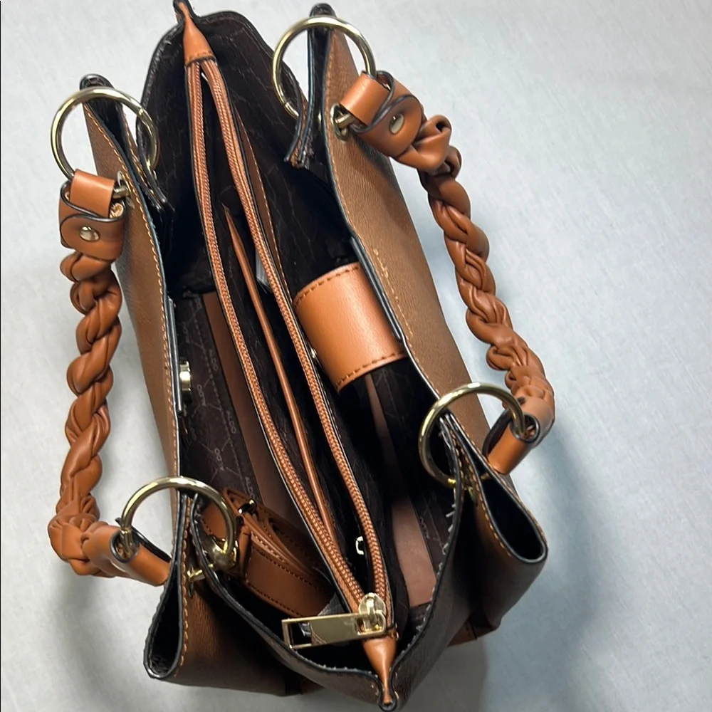 Aldo Brown Tote with Structured Design and Gold Accents